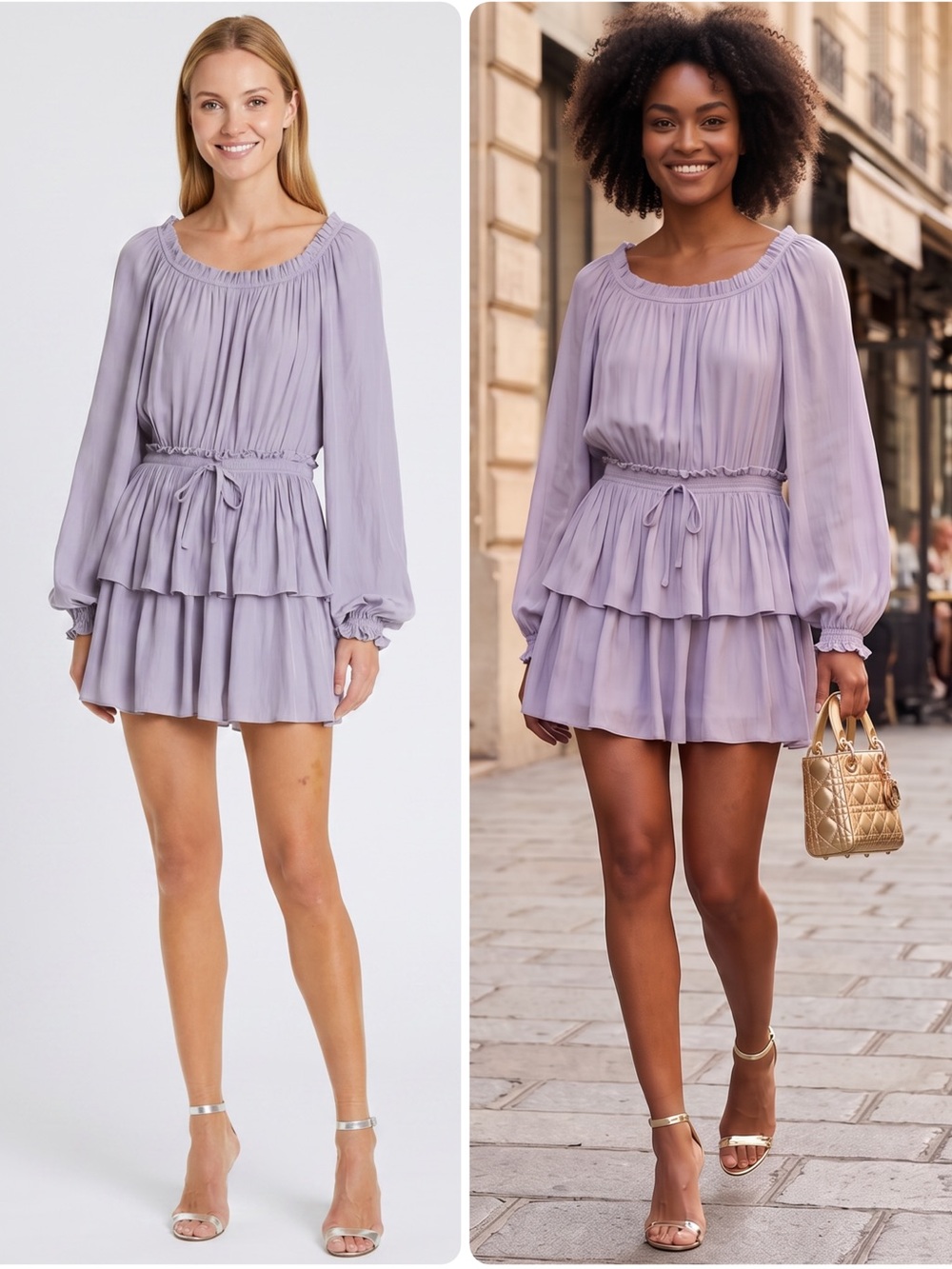 RAMY BROOK Charrasse Lavender Lust Tiered Long Sleeve Mini Dress NWT $445